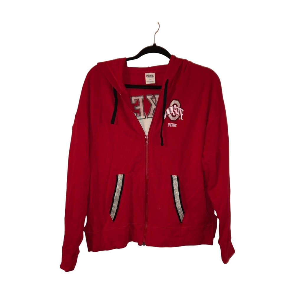 PINK Victoria's Secret Red Hooded Sweatshirt with Black Trim